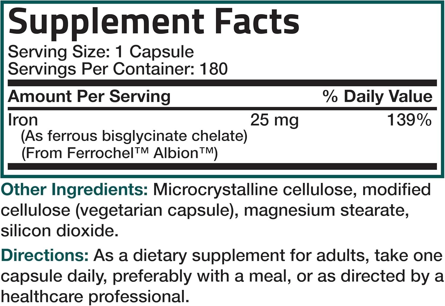Bronson Iron Bisglycinate 25mg Supports Energy Non-Constipating 180 Veg Capsules