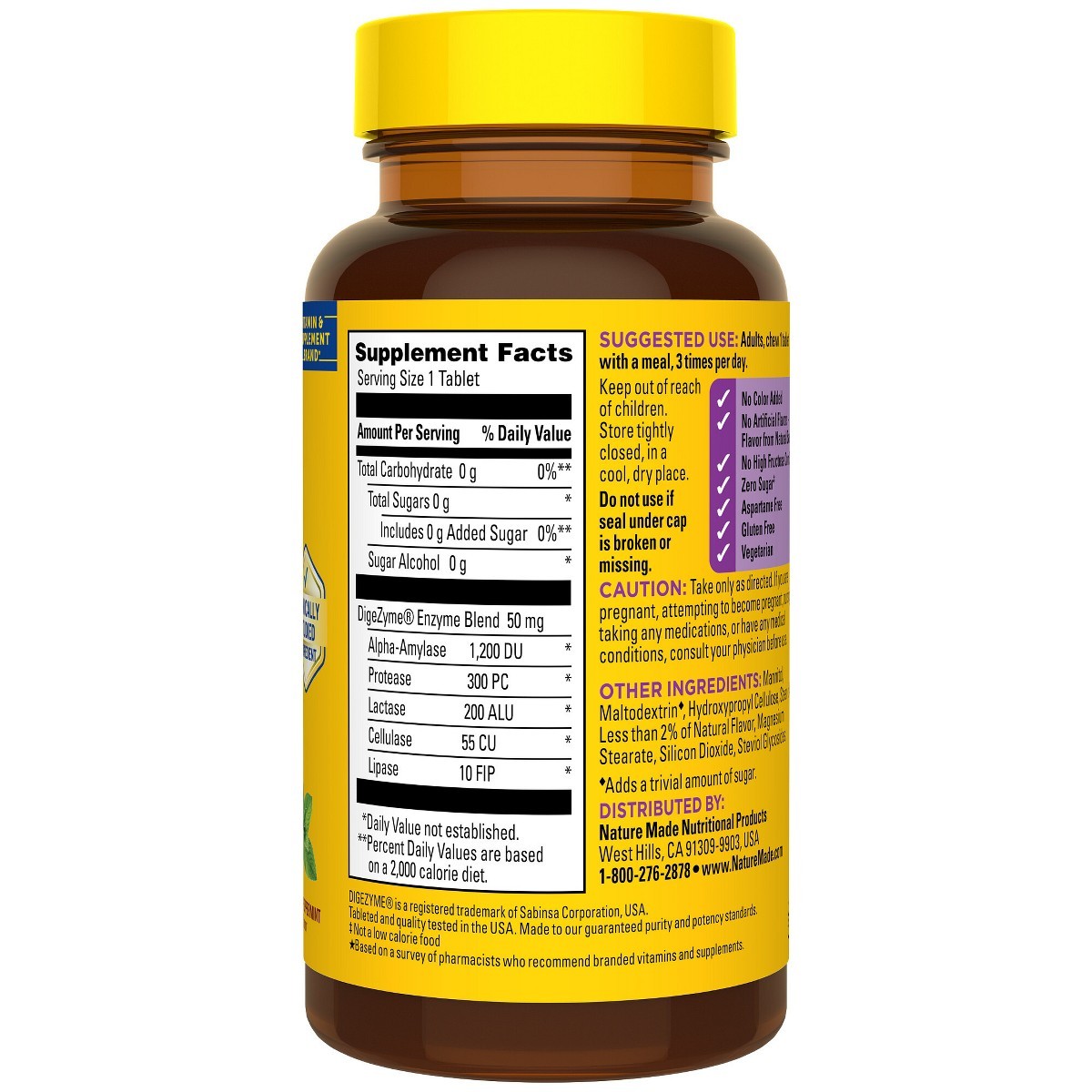 Nature Made Digestive Enzymes for Women and Men, 5-in-1 Blend Chewable – 90ct