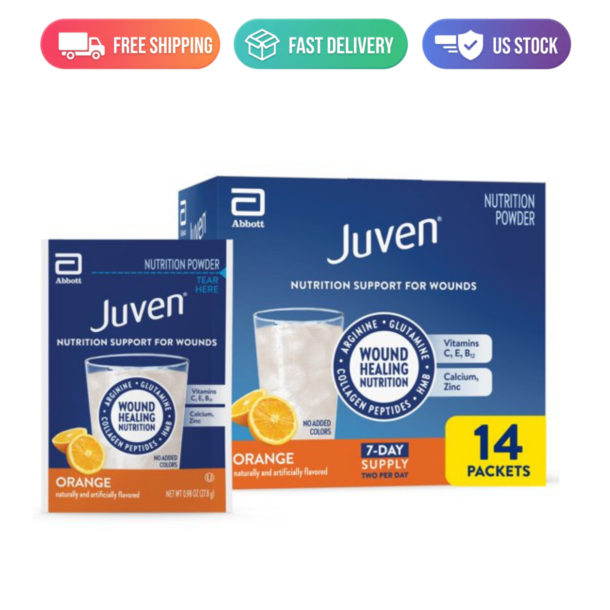 Juven Therapeutic Nutrition Drink Powder Orange 14 Packets Wound Support