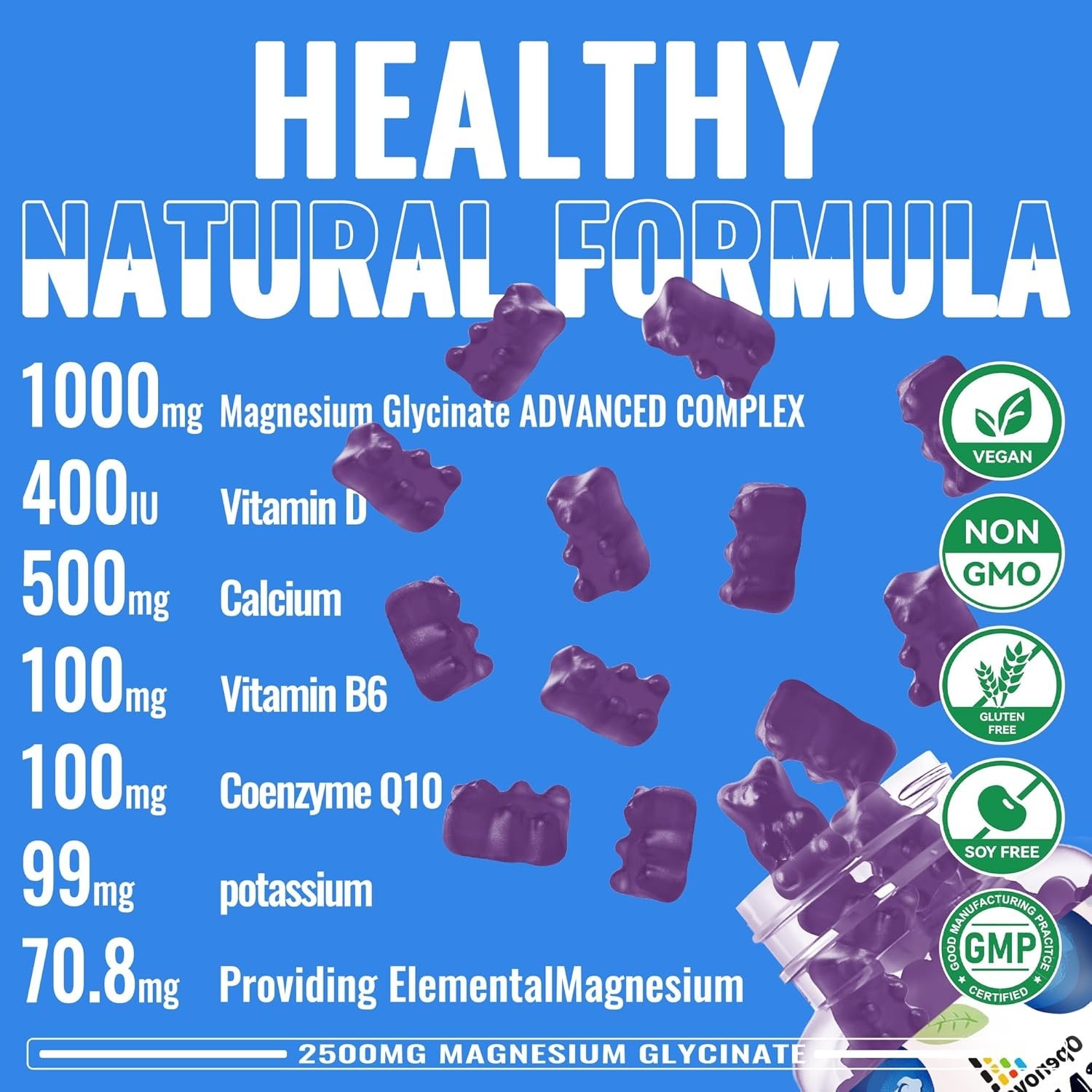 Magnesium Glycinate Gummies 2500mg – Sugar Free Magnesium Potassium Supplement w