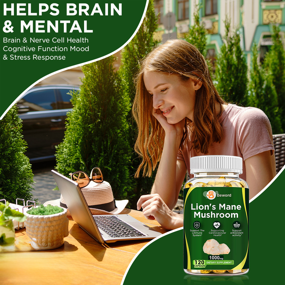 Organic Lions Mane Mushroom Capsules Nootropic Brain Memory Focus Immune Support