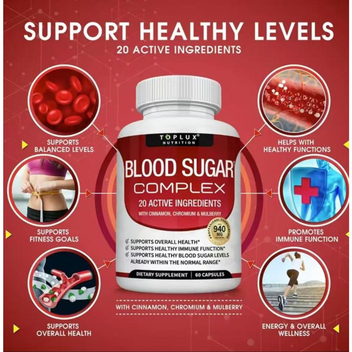 Toplux Herb Sugar Vitamin 60 Blood & Blend, Vegan, ,20 Complex Balance Caps