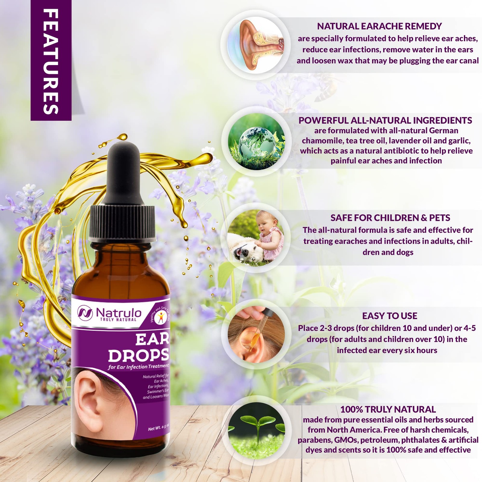 Natural Ear Drops for Infection – Homeopathic 0.5 Fl Oz (Pack of 1)