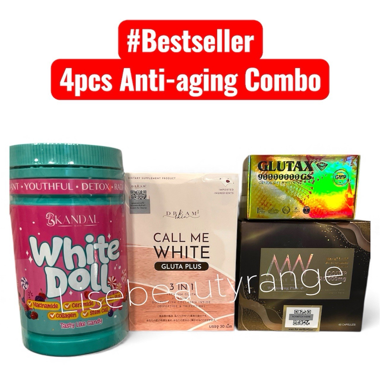 Glutathion Whitening Combo-Gluta+Call Me White+ Miracle White & White Doll 4pc