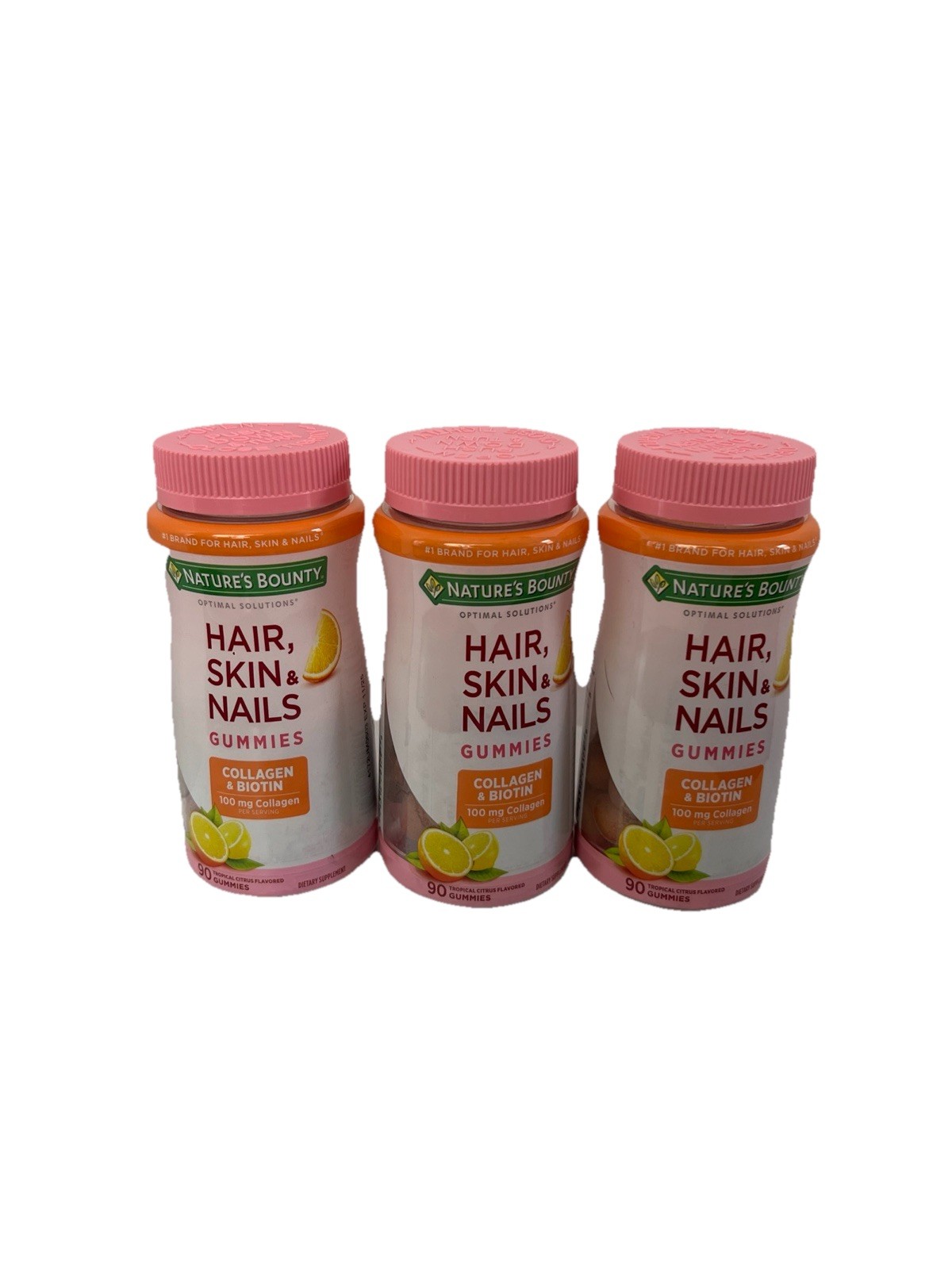 3-Natures Bounty Hair Skin & Nails Gummies with Biotin & Collagen 90 Ct .11/2025