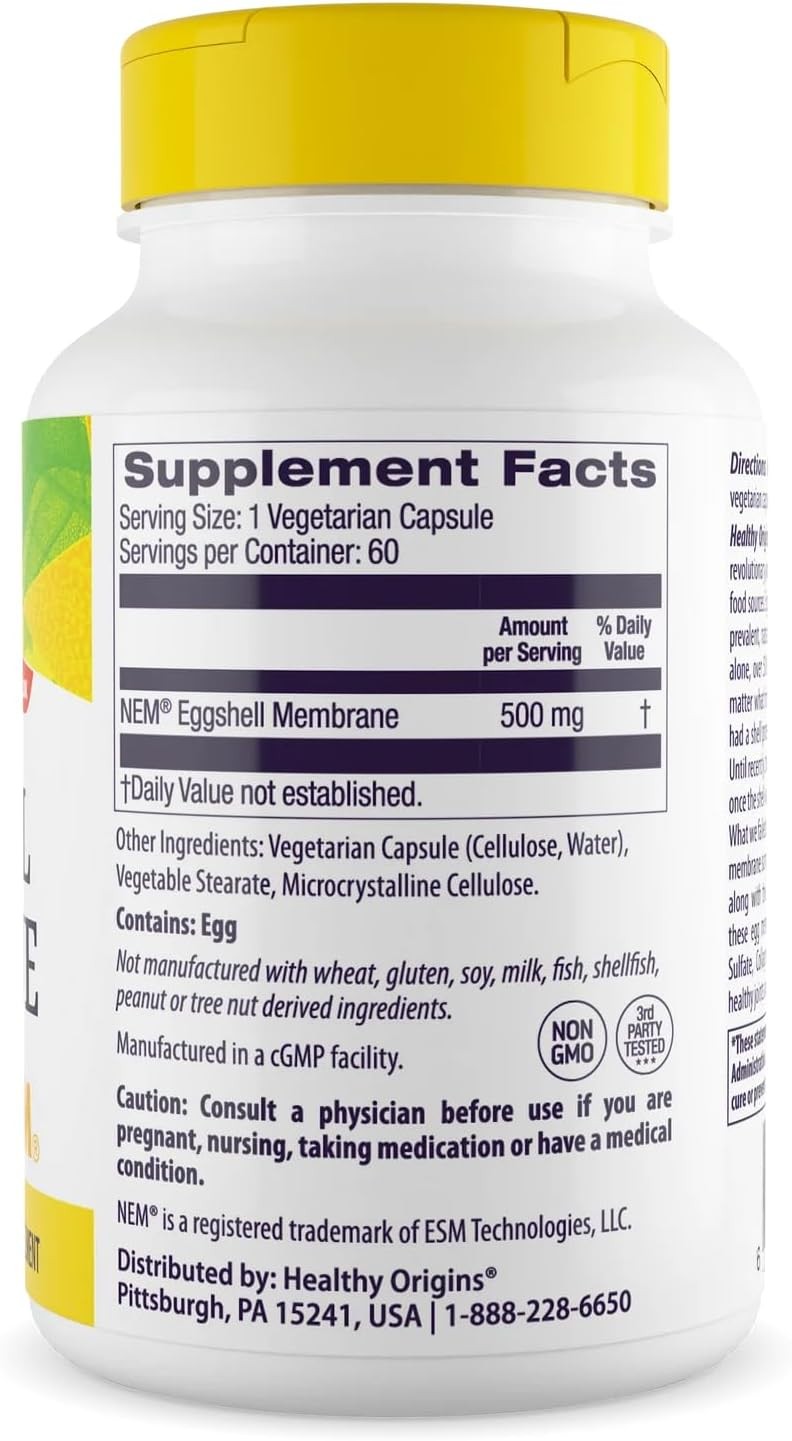 Healthy Origins Eggshell Membrane 500 mg (NEM, Non-GMO, 60 Count (Pack of 1)