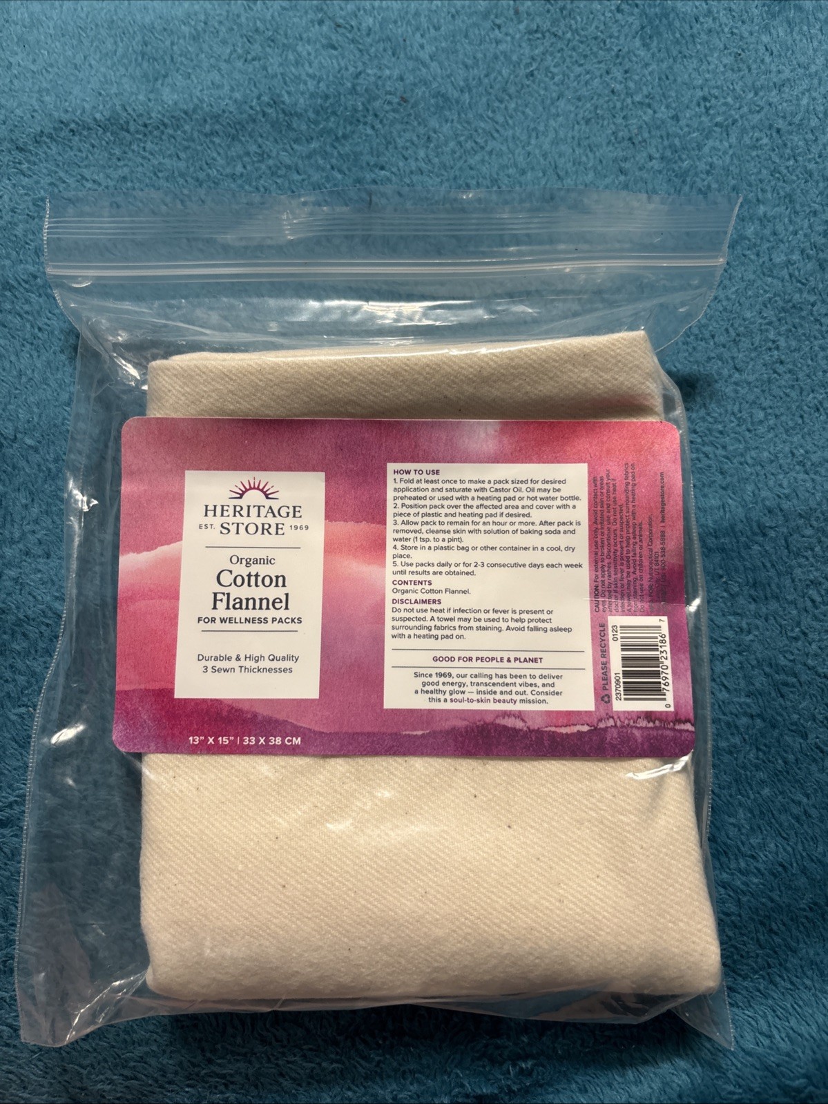 Heritage Store Organic Cotton Flannel 13″ x 15″ for Wellness Packs
