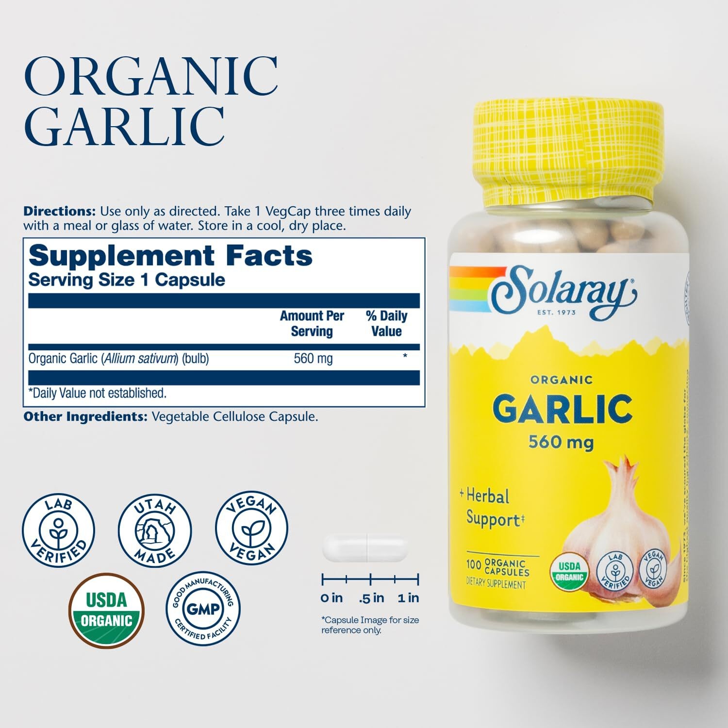 10/28 SOLARAY Organic Garlic Pills – 560 mg Garlic Supplements for Heart Health
