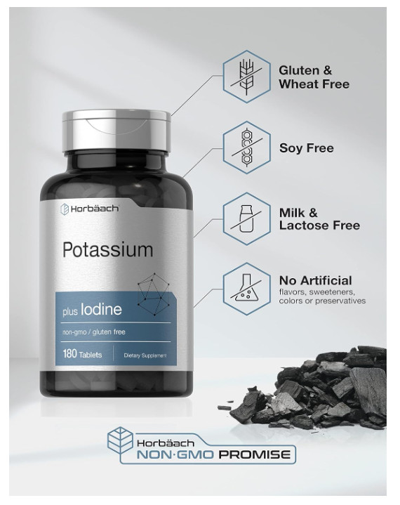 Horbaach Potassium Plus Iodine 180 Tablets Iodide Non-GMO Gluten Free Supplement