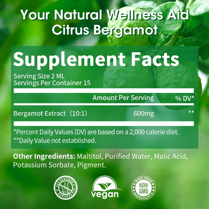 Organic Citrus Bergamot Bergamia Extract 600 mg Liquid Drops 30ml
