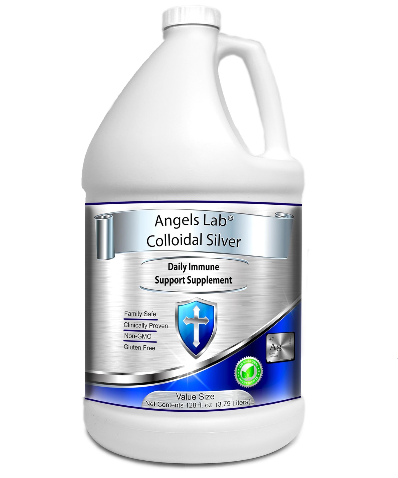Angels Lab Colloidal Silver Immune Support 10 PPM Nano Liquid 128 fl oz