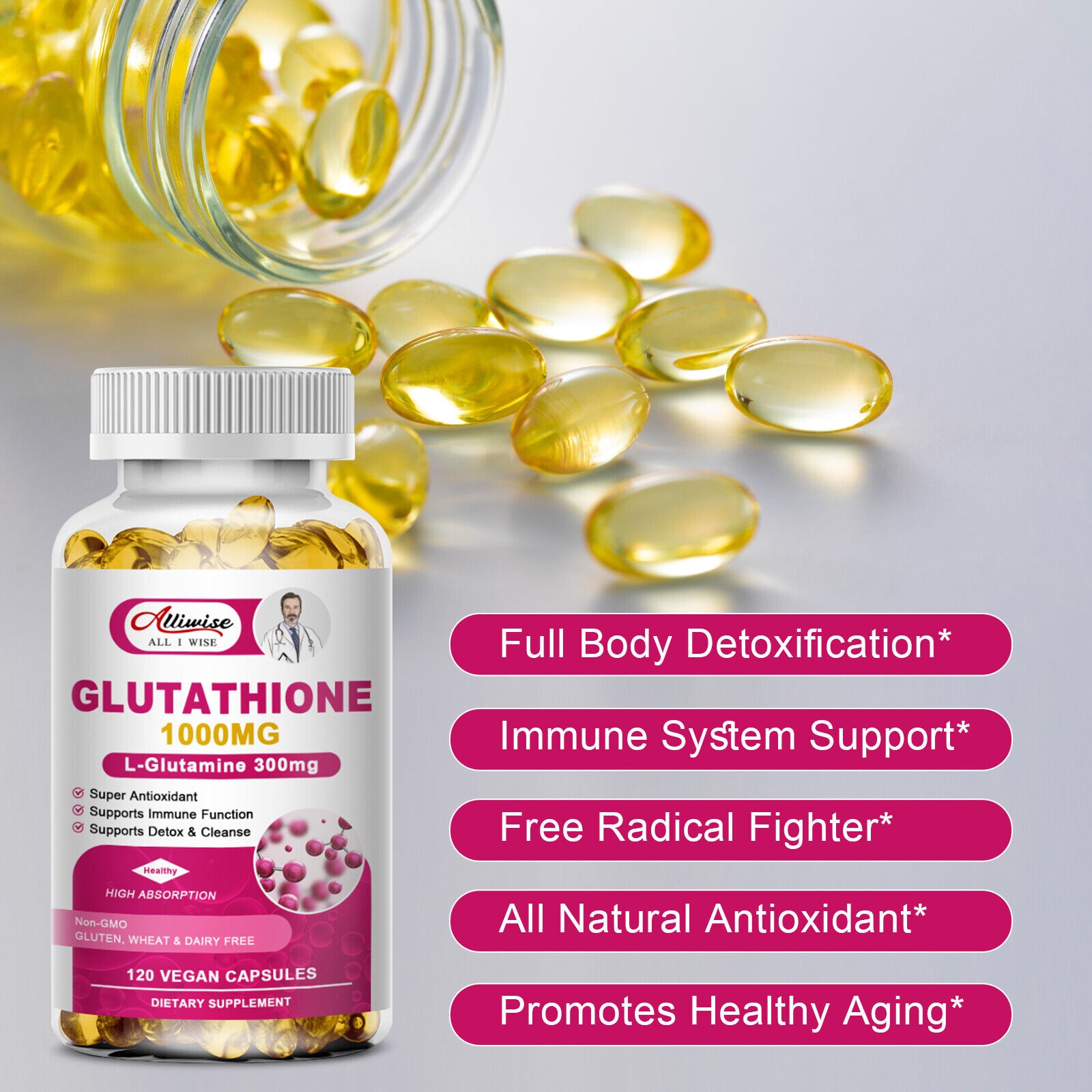 GLUTATHIONE Collagen Antioxidant Anti-aging Skin Whitening Vitamin C Capsules