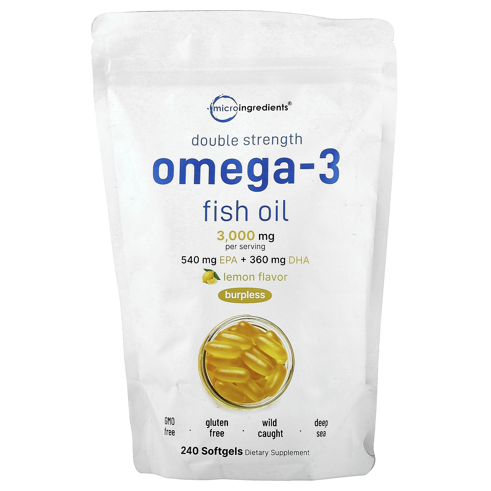 Double Strength, Omega-3 Fish Oil, Lemon, 240 Softgels (1,000 mg per Softgels)