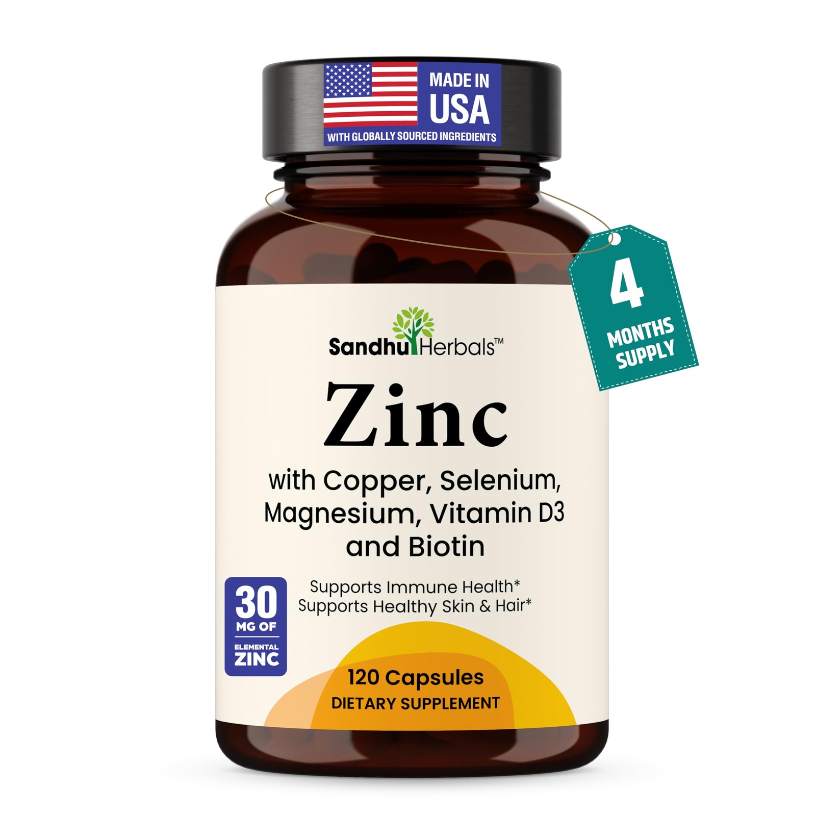 Zinc 30mg with Copper, Selenium & Vitamin D3 | 120 120 Count (Pack of 1)