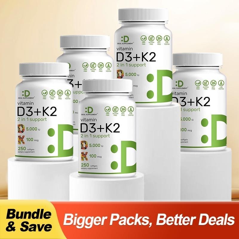 3 BOTTLES DEAL SUPPLEMENT Vitamin D3 K2 5000IU Softgel, 2-1 Complex 250 Count
