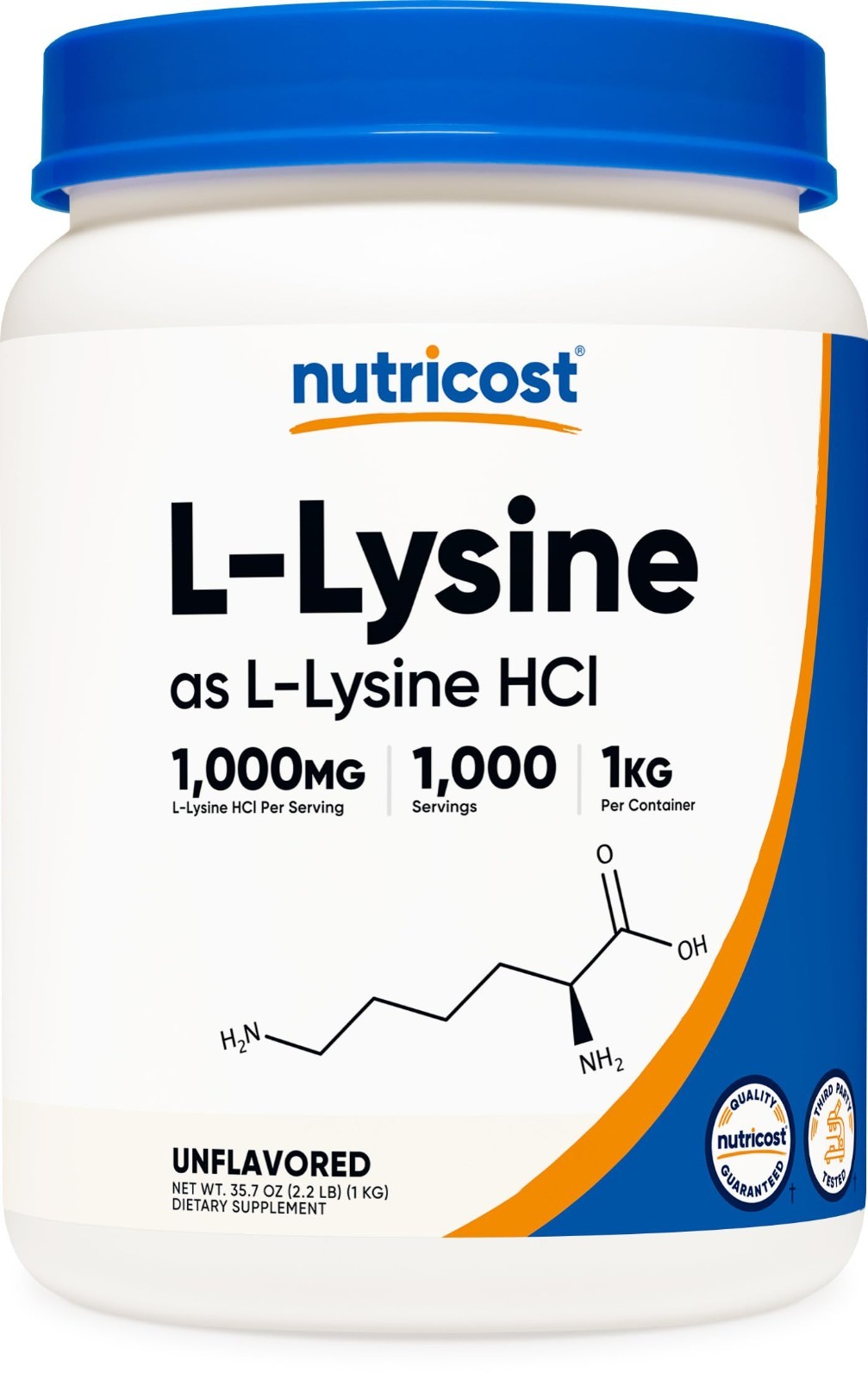 Pure L-Lysine Powder 1KG – Gluten-Free, Non-GMO, Amino Acid Supplement, 2.2lbs