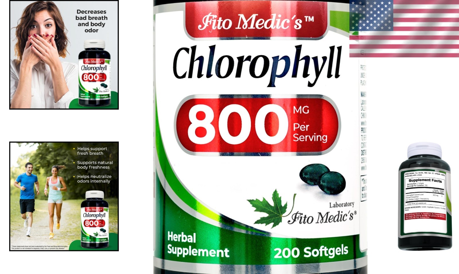 Lab – Chlorophyll – pure – 800 mg per serving- 200 Softgels – chlorophyll capsul