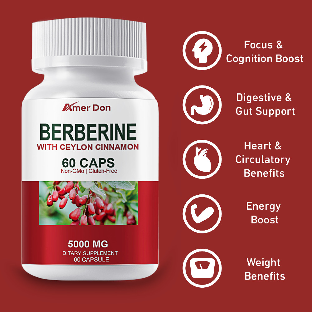 High Absorption,Blood Sugar Support Supplement 5000mg Berberine Extract 60 Caps