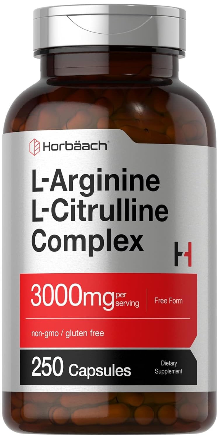 Horbäach L-Arginine L-Citrulline Complex | 3000mg | 250 Capsules | Non-GMO, Glut