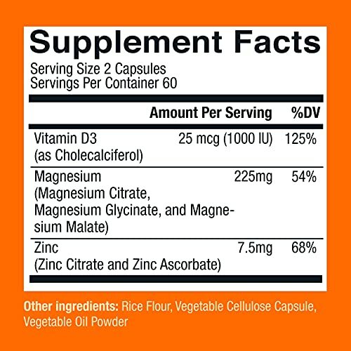 Magnesium Zinc & Vitamin D3 Most Bioavailable Forms of Magnesium Malate HOT
