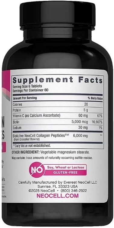 NeoCell Grass Fed Collagen Peptides Tablets 360 Ct Vitamin C&Biotin EXP 09/28