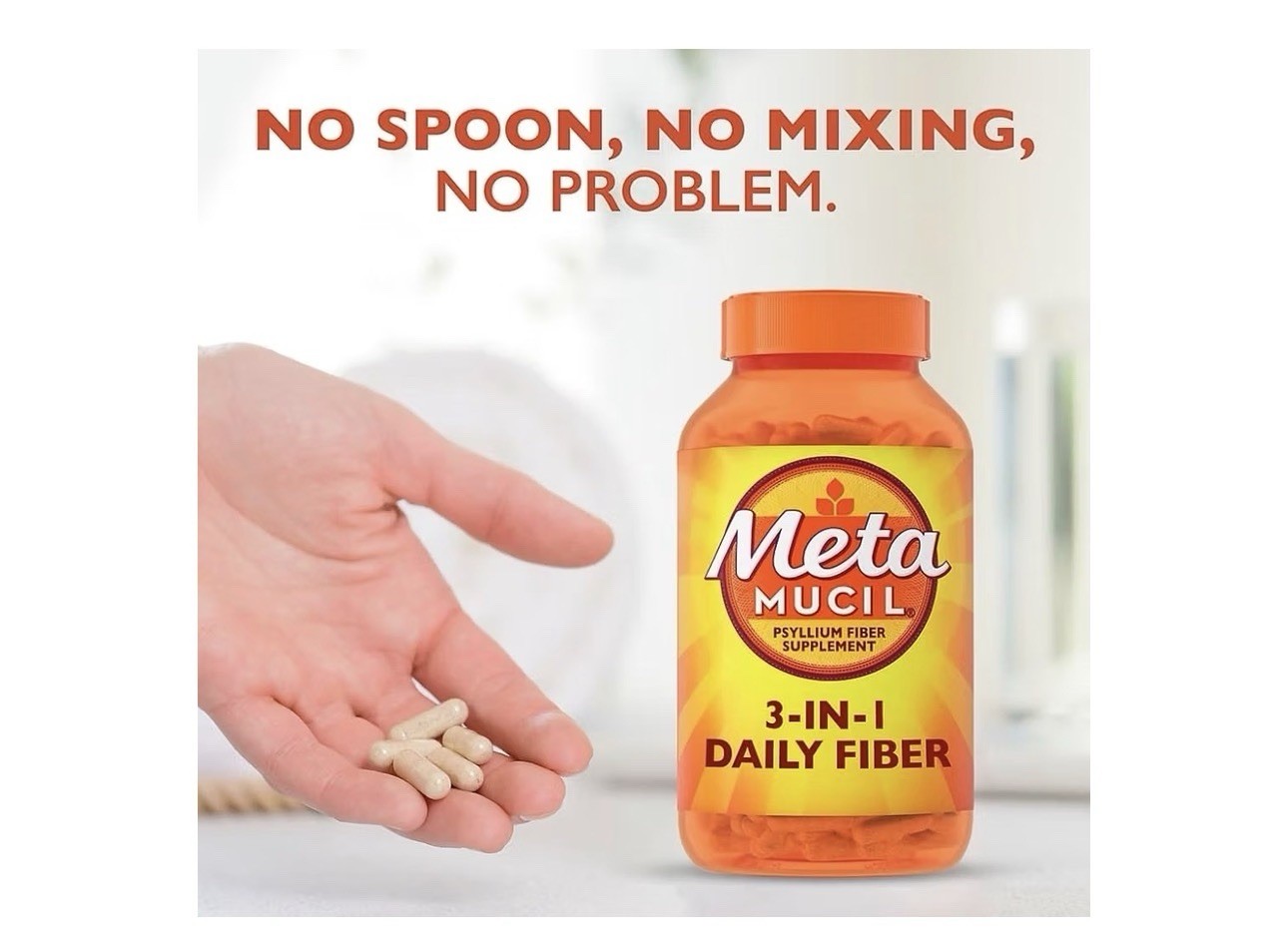Metamucil 3-in-1 Fiber Capsules, Psyllium Husk Supplement for Digestive Health,
