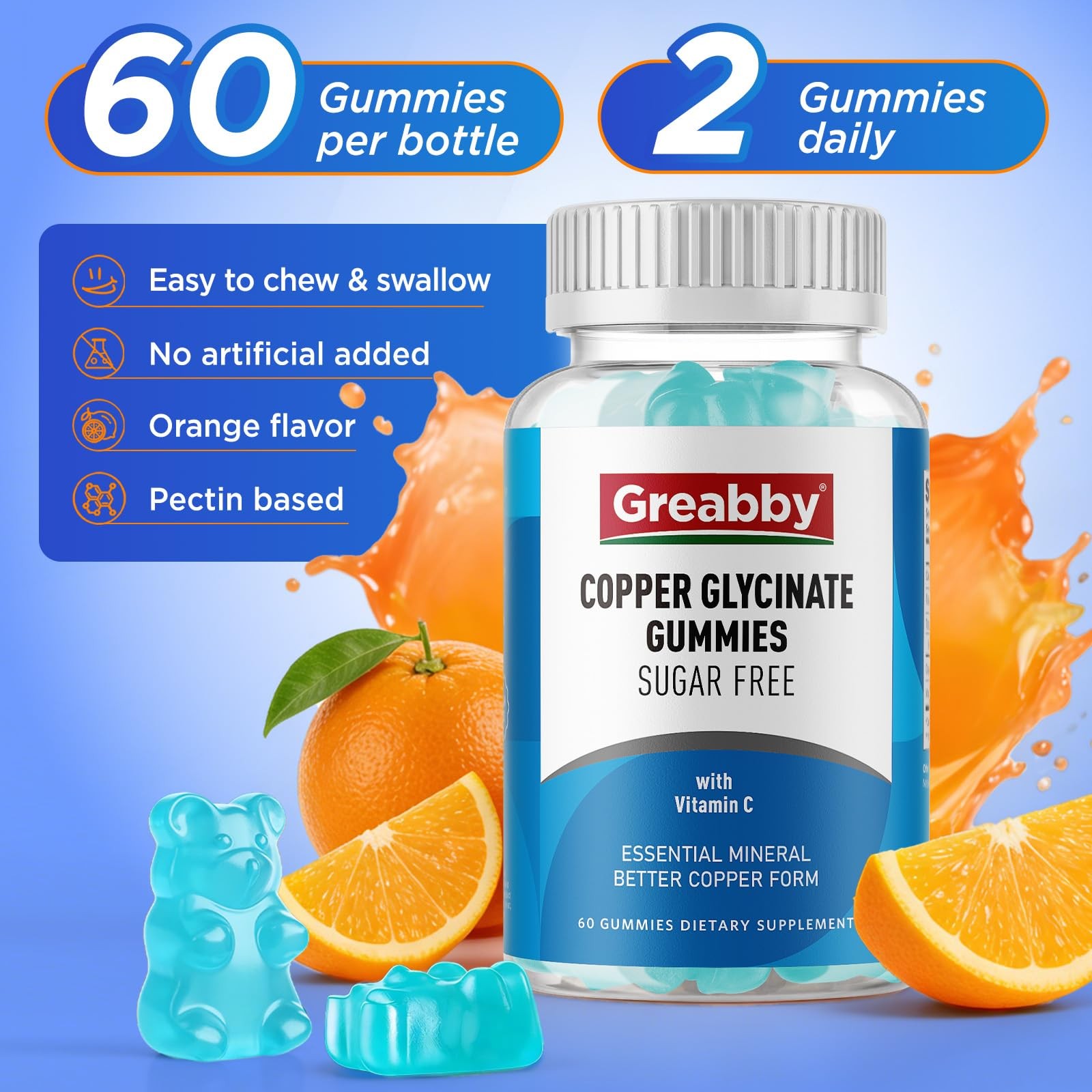 Copper Glycinate Gummies for Women, 2mg Chelated 1 Count (Pack of 60)