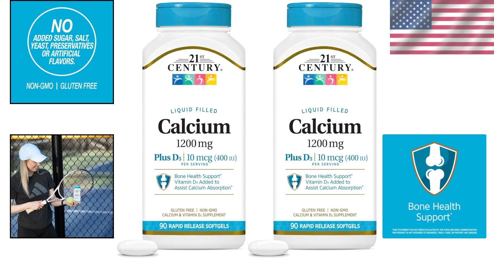 Calcium Plus D3 Liquid Filled Softgel, 1200 mg, 90 Count Pack of 2