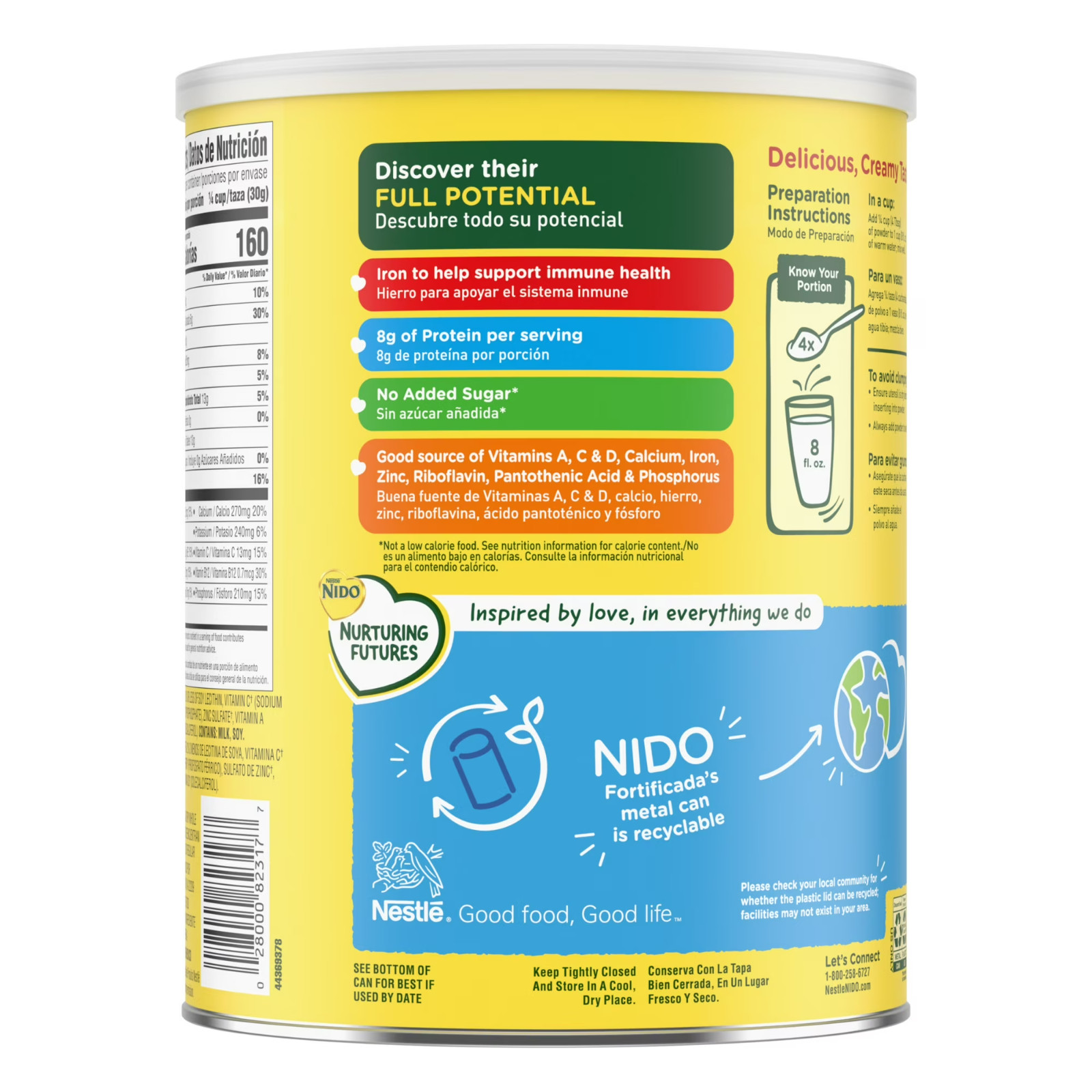 2 pack NIDO Fortificada Dry Whole Milk Powder Vitamins A C D Iron Calcium 56.4oz