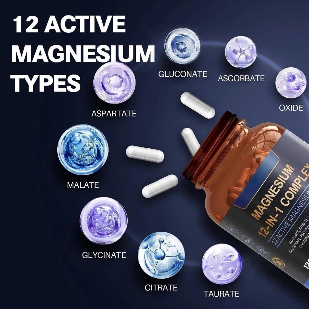 Magnesium Complex 700mg 12-in-1 Supplement, 120 Capsules for Daily Support