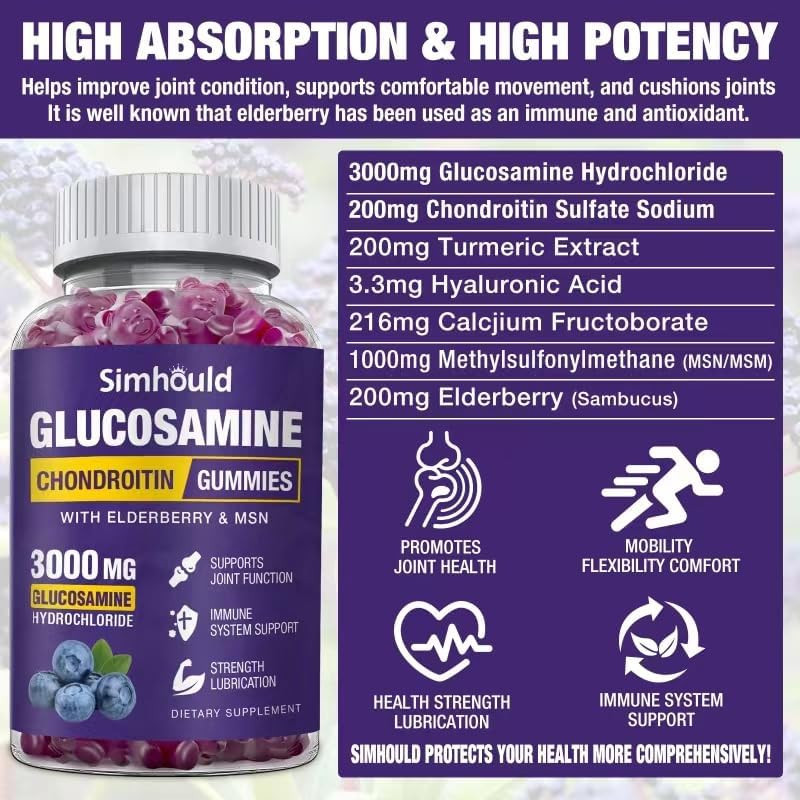 2 Packs Glucosamine Chondroitin Gummies – 3000MG Extra Strength Joint Support…