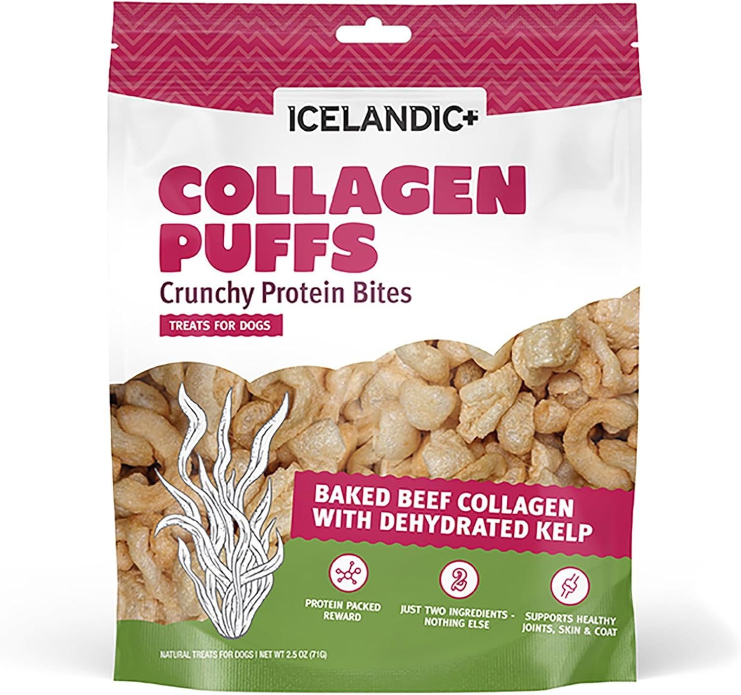 Collagen Puffs: Baked Beef Collagen W/Dehydrated Kelp 2.5Oz – Treats for Med-Lg