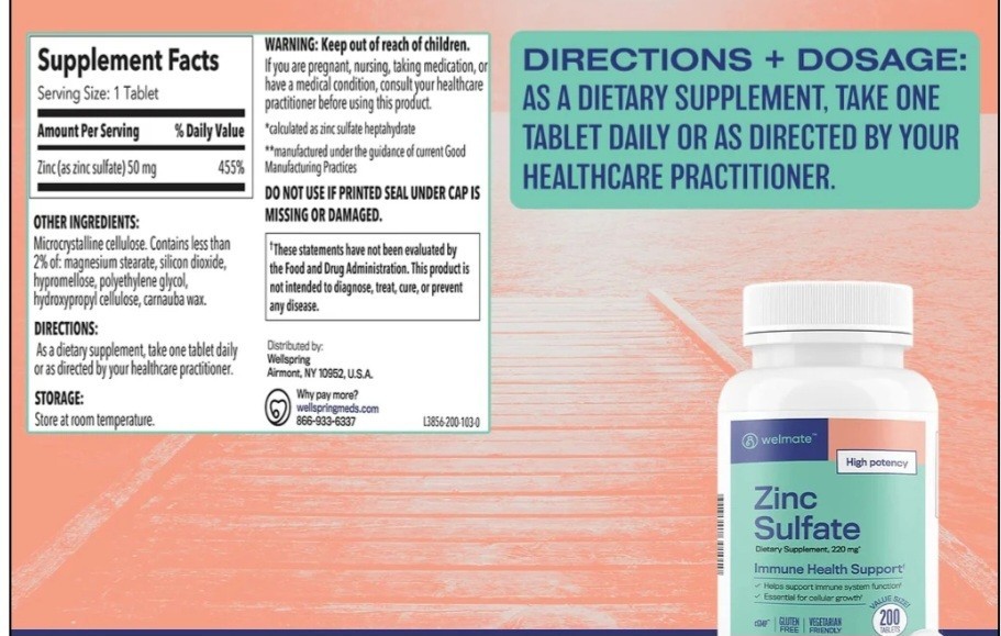 WEL-Zinc Sulfate 220mg | Immune Support| 200 Tab| Exp 2028 INTERNATIONAL SHIPPIN