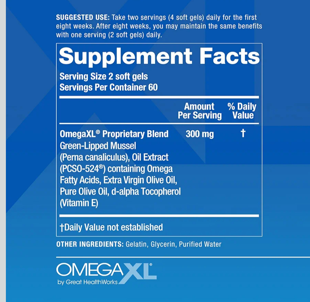 OmegaXL Joint Support Supplement for Relief Natural Muscle Support 60 Softgels