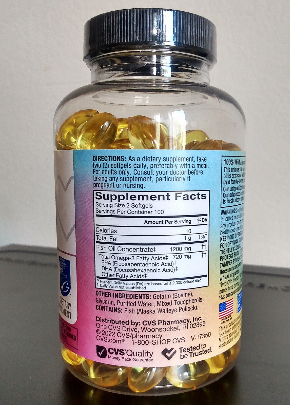 CVS 100% Wild Alaskan Fish Oil Supplement 1200 mg Easy To Swallow, 200 count NEW