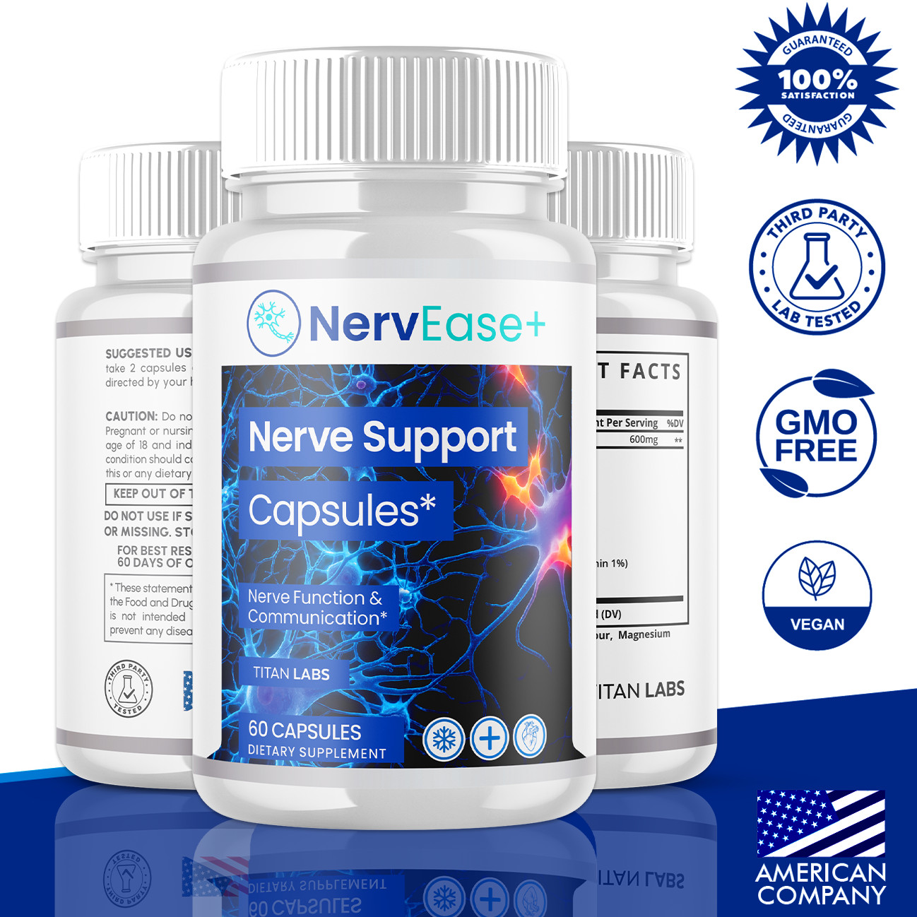 (5 Pack) Nervease+ Nootropic Nerve Support Supplement Nerve Ease+ 300 Capsules