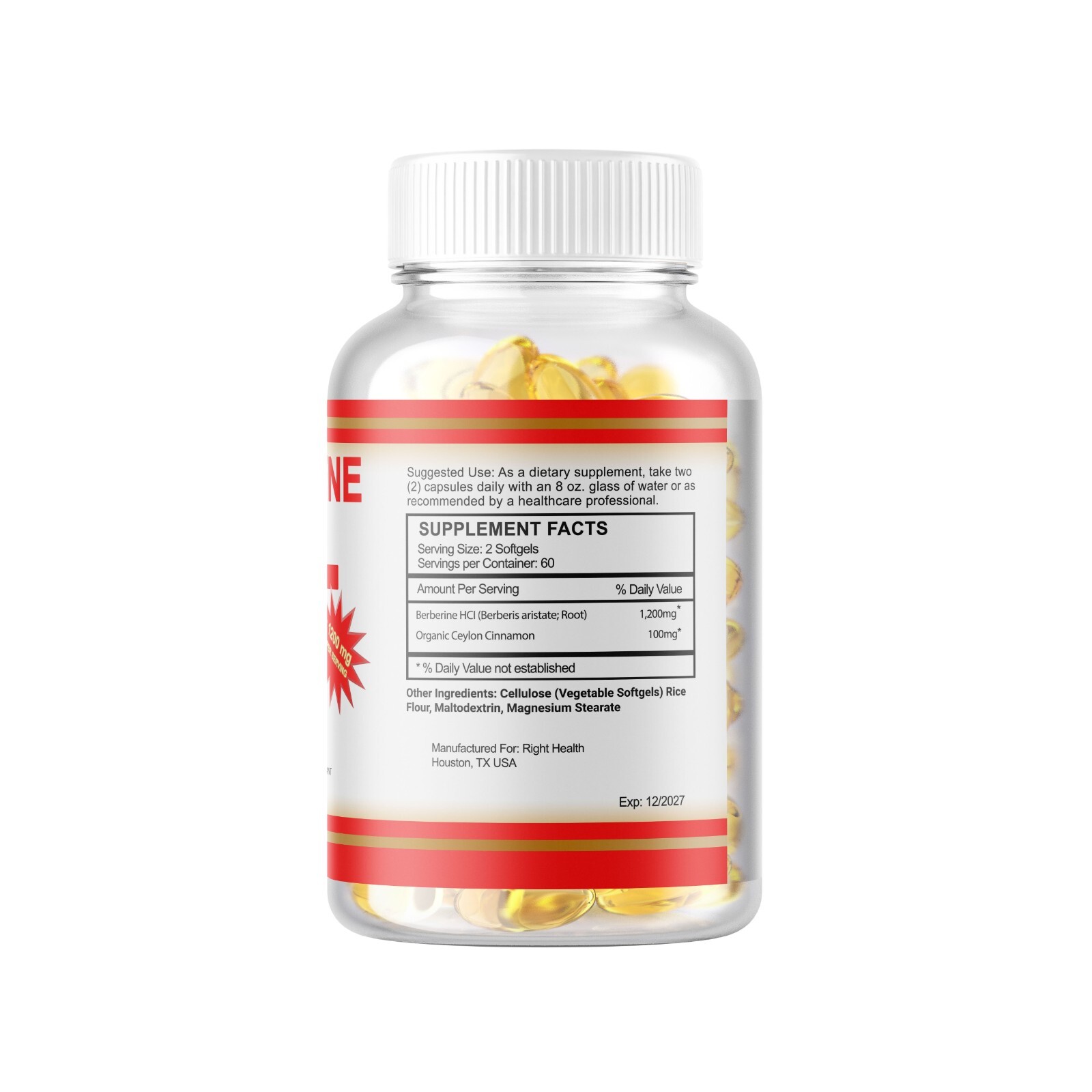 240 Berberine HCl 1200mg High Potency Berberine Supplement Blood Sugar Support