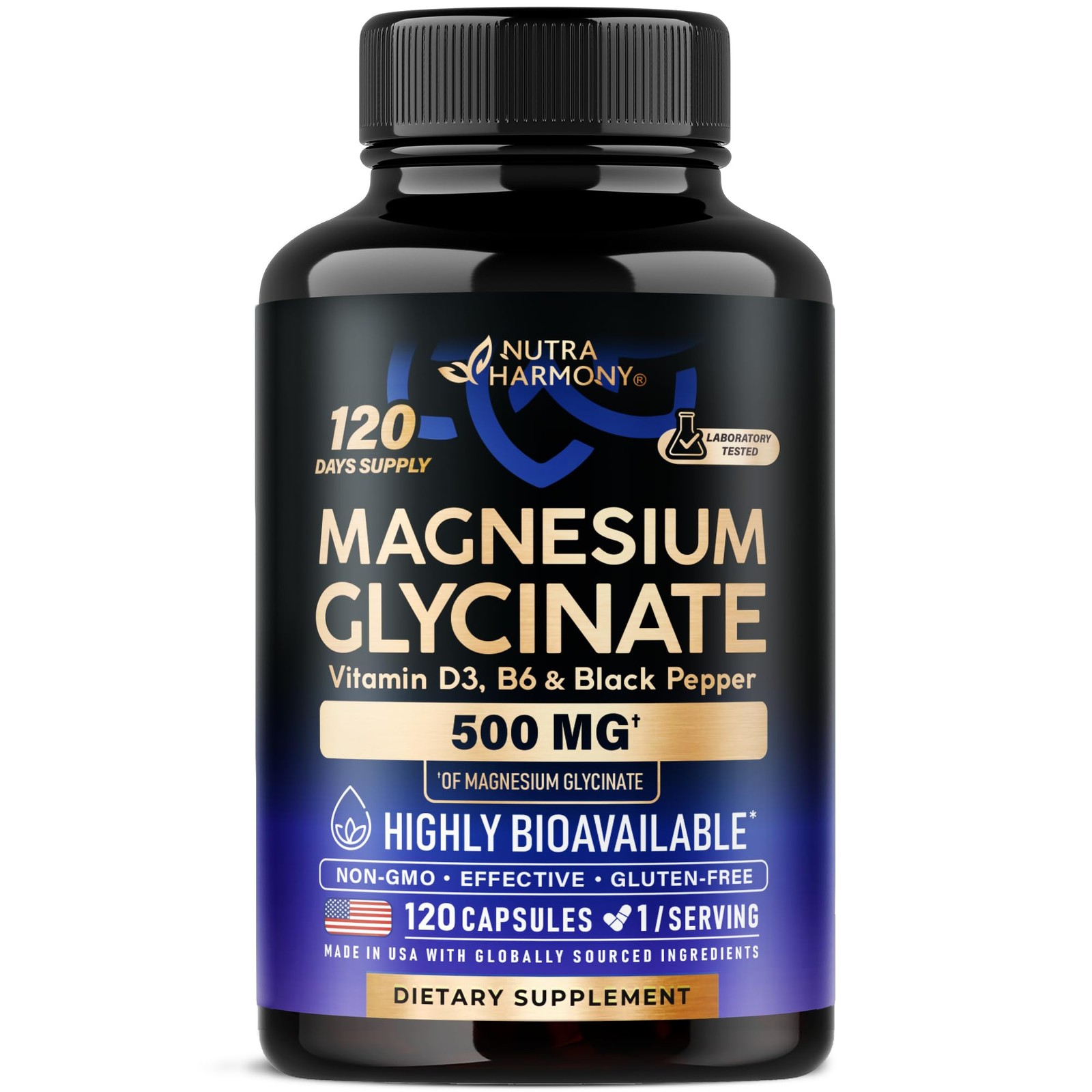 Magnesium Glycinate 500 mg – Chelated Supplement – High 120 Count (Pack of 1)