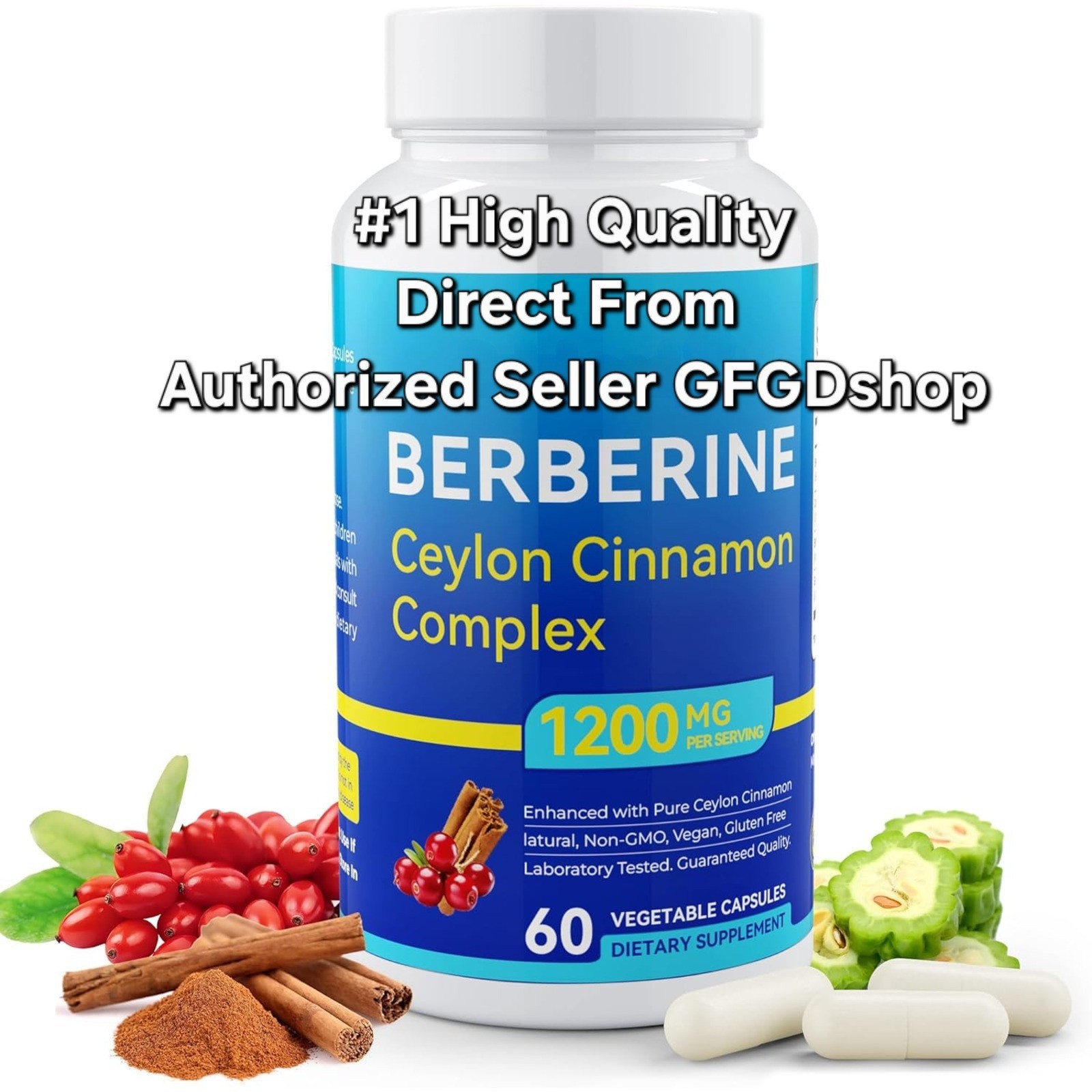 Premium Berberine HCL with Ceylon Cinnamon 1200mg Capsules Supplement Support