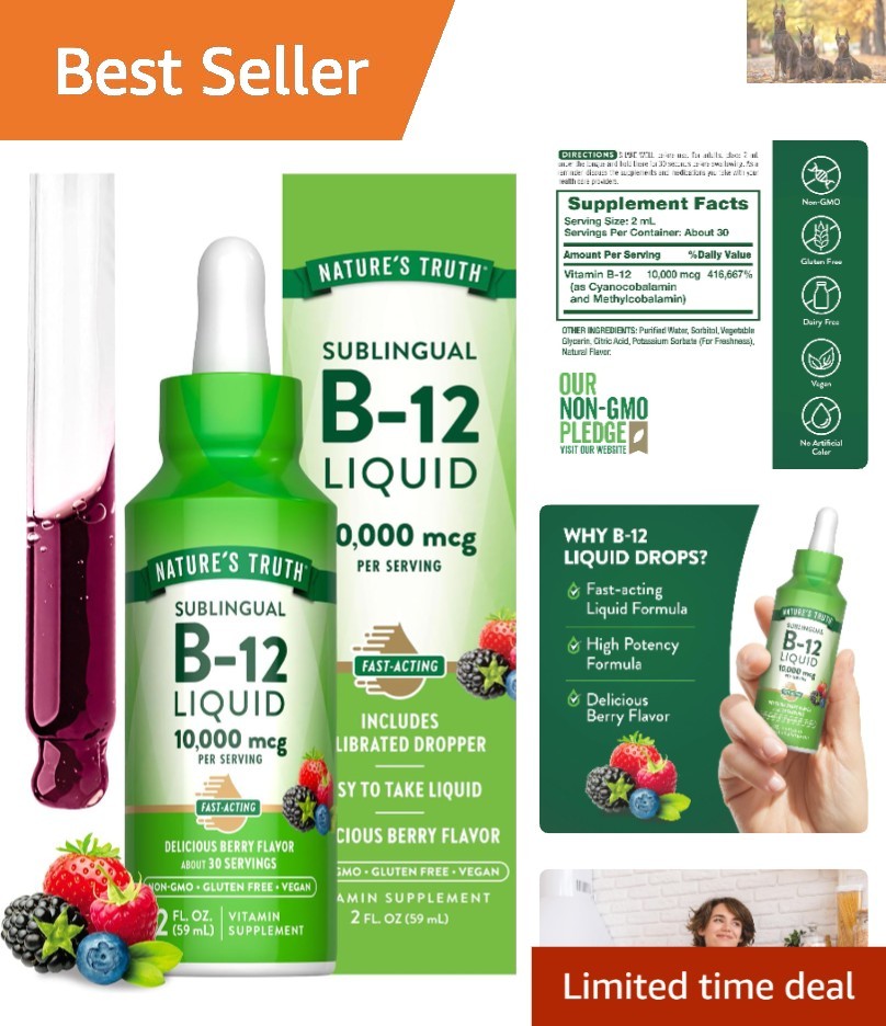 10,000 mcg B12 Sublingual Drops in Berry Flavor | Easy & Fast-Acting