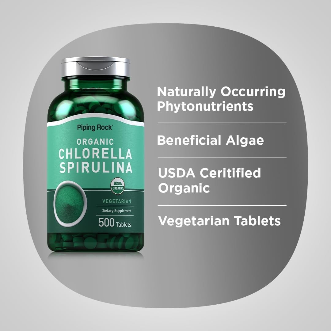 Piping Rock Organic Spirulina Tablets 1000 Mg 300 Pills Vegetarian Non-g
