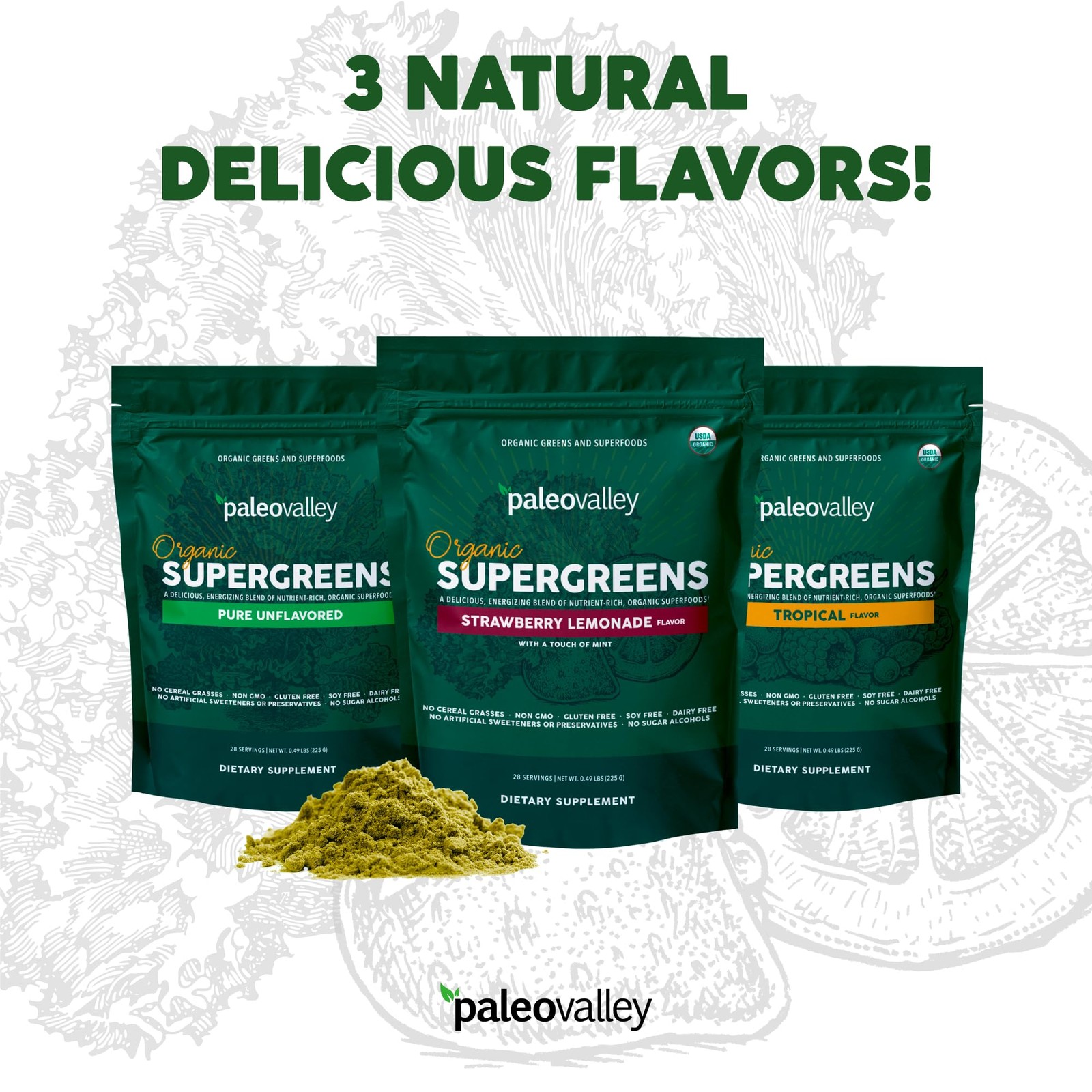 Organic Supergreens – Organic Greens Powder Superfood for Immune Support28 Servi