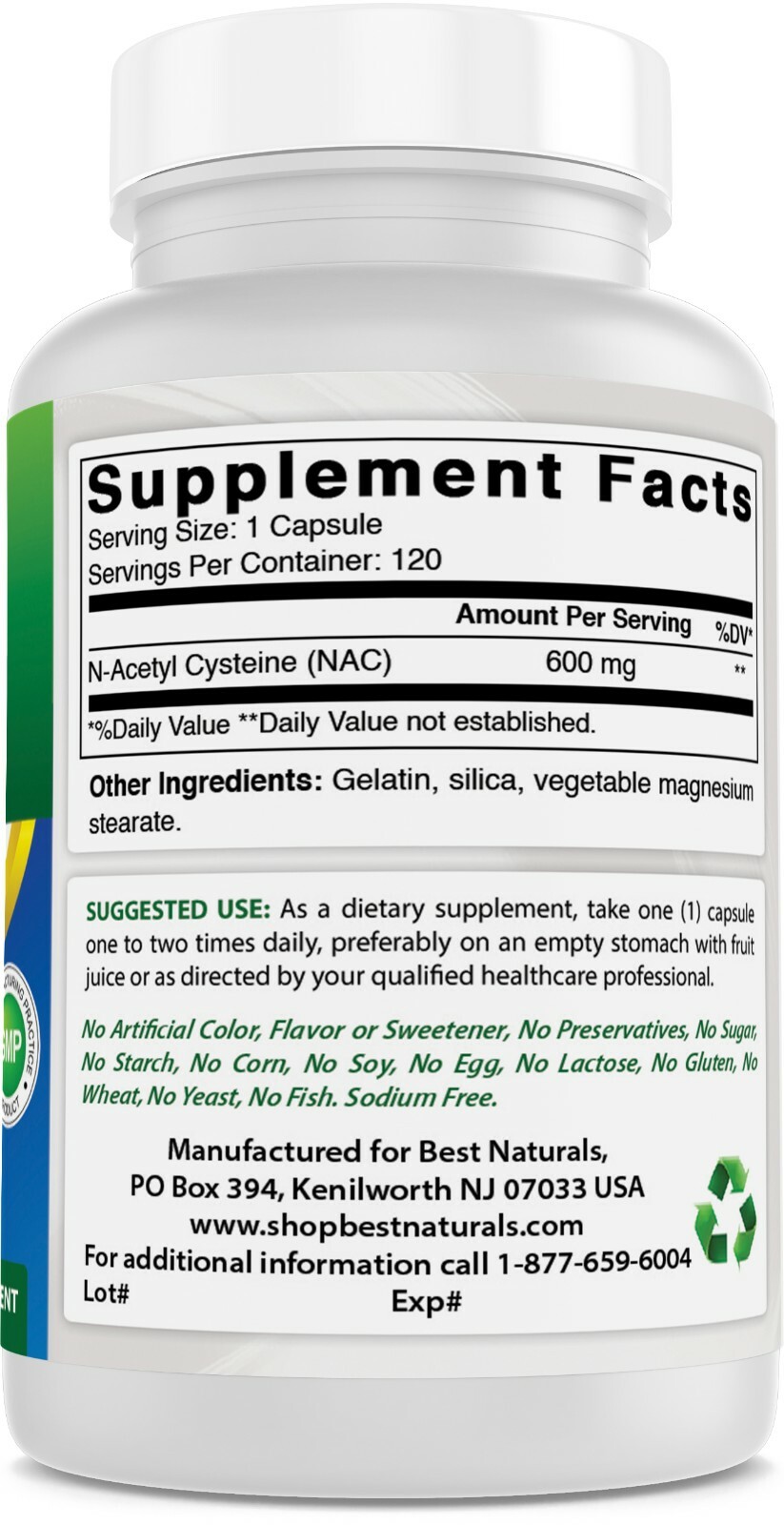 2 Pack Best Naturals NAC – n-acetyl cysteine – 600 mg 120 Capsules