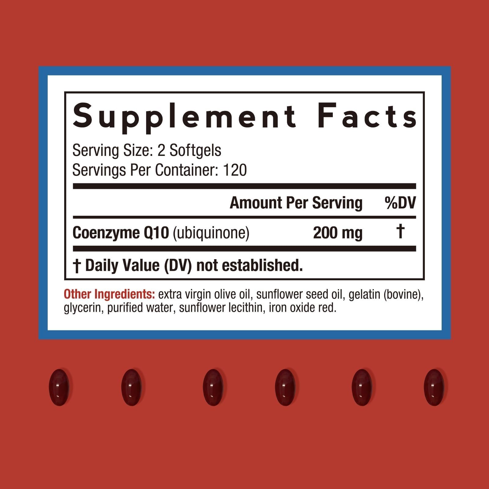 CoQ10 200mg Softgels, High Absorption with Olive Oil, Heart Health Support, 30 C