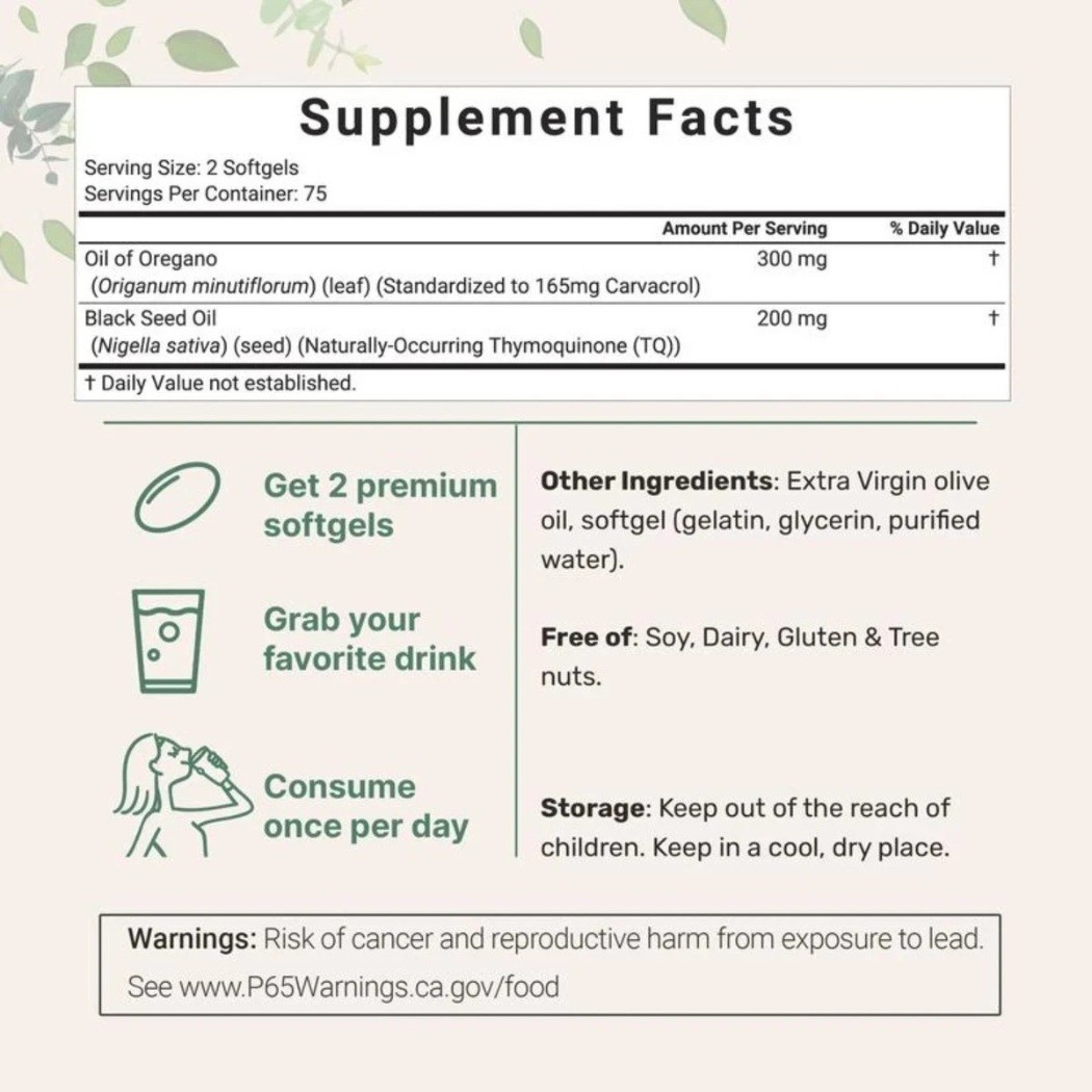 1-3Pack Micro Ingredients Oil of Oregano 6000mg with Black Seed Oil 300 Softgels