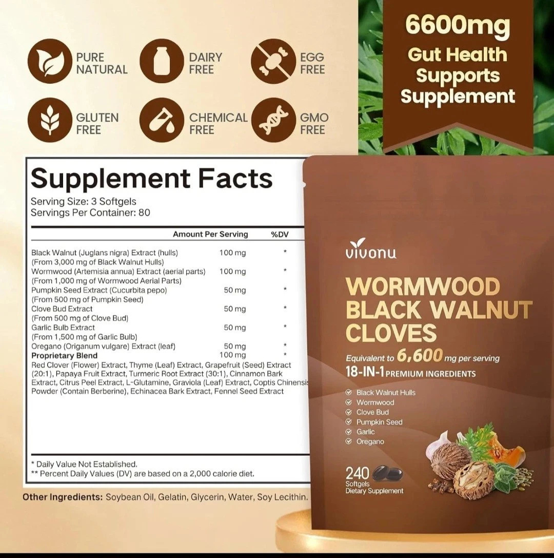 Vivonu Wormwood Black Walnut Cloves 240 Softgels FAST SHIPPING-