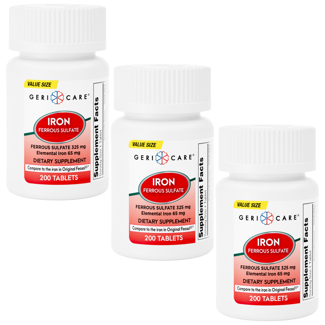 Geri-Care Iron Ferrous Sulfate 325 mg – 200 Tablets | Feosol (3 Pack) – 5-2027