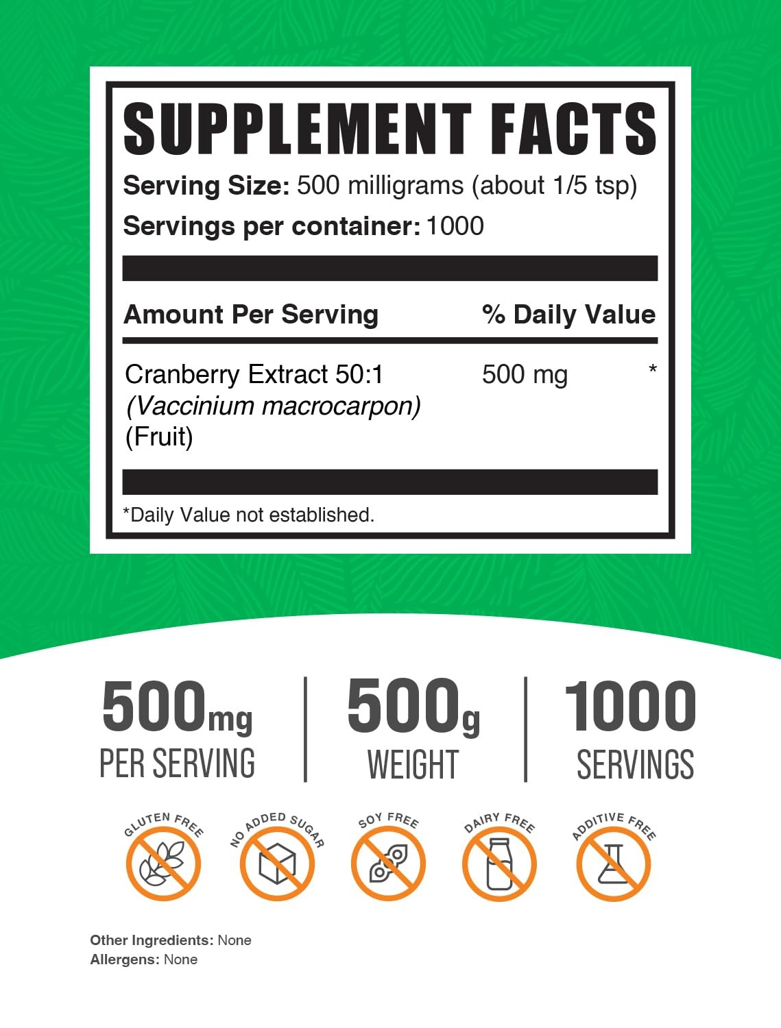 BulkSupplements Cranberry Extract Powder 17.6 Ounce 500mg/Serving Gluten Free