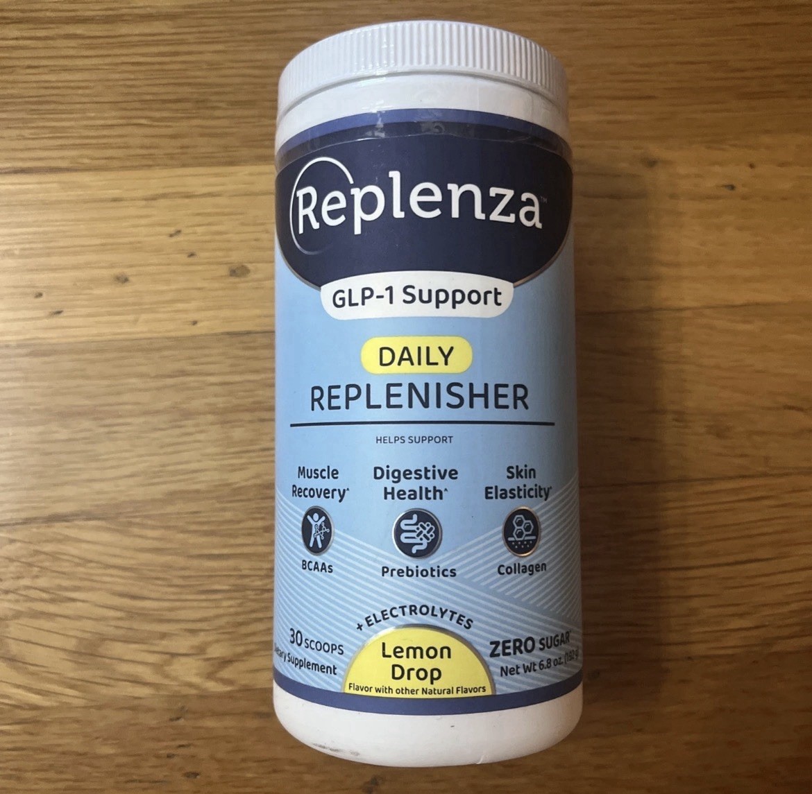 Replenza GLP-1 Support Daily Replenisher Lemon drop, 6.8oz zero sugar Exp: 09/26