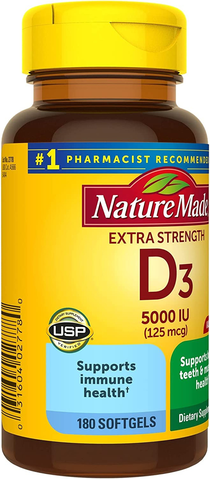 Nature Made Extra Strength Vitamin D3 5000 IU Supplement Gummy, Softgel, Tablet
